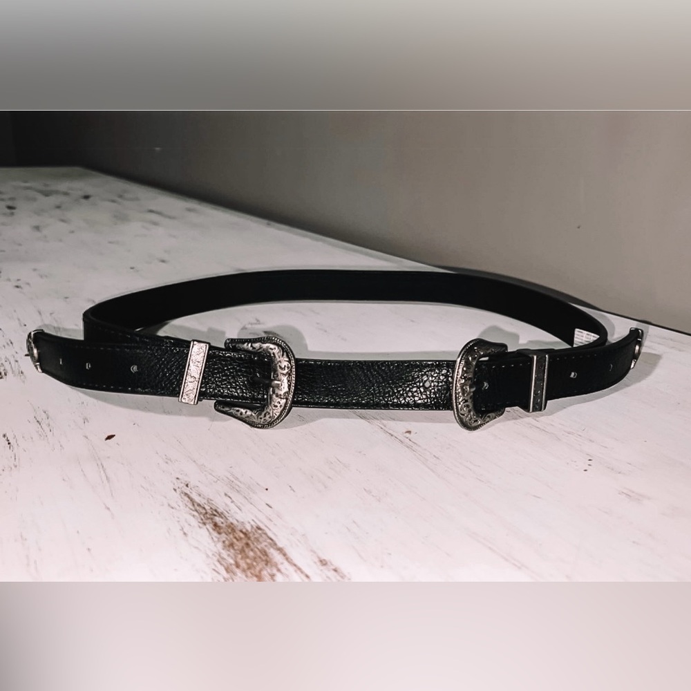 Black Double Buckle Western Belt